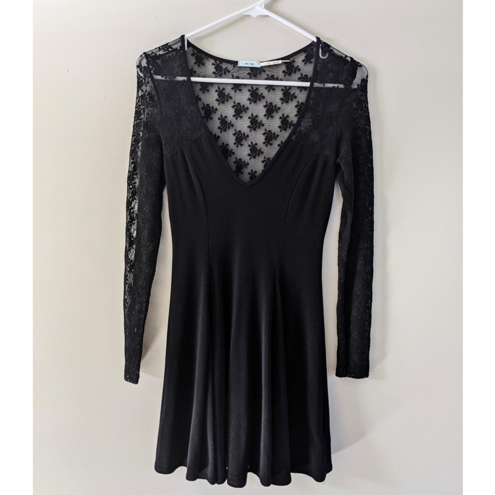 Long Sleeve Black Lace Skater Dress